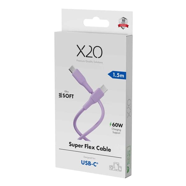 X2O SUPERFLEX 60W USB-C/C-kaapeli 1,5 m pinkki