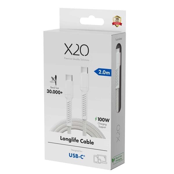 X2O Longlife 100W USB-C/C-kabel 2 m vit