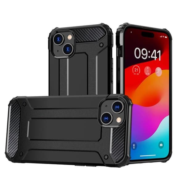 iPhone 15 Plus Hybrid Armor -kuori - Musta