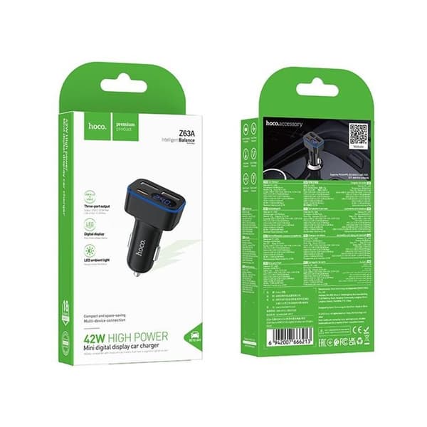 Hoco Billaddare 42W 1xUSB-C 2xUSB-A QC3.0 Z63A - Svart