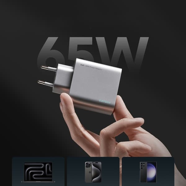Cuktech Snabbladdare 65W 2xUSB-C 1xUSB-A GaN - Grå