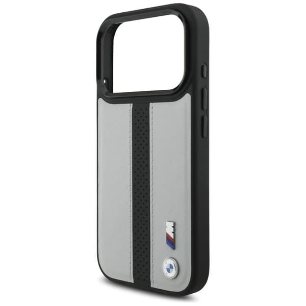 BMW telefontaske til iPhone 17 Pro MagSafe M perforeret stribe logo - grå