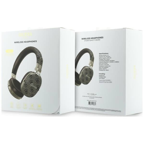 Guess On-Ear Hörlurar Bluetooth ENC Metal 4G Script Logo - Brun