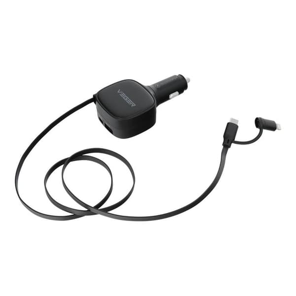 VEGER Biloplader 84W USB-C med Lightning/USB-C Kabel CC89 - Sort