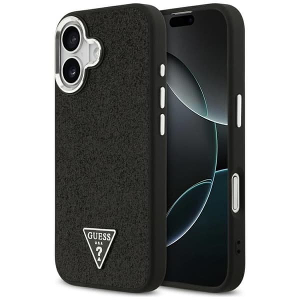 Guess Telefontaske til iPhone 17 MagSafe Glitter Triangle Logo - Sort