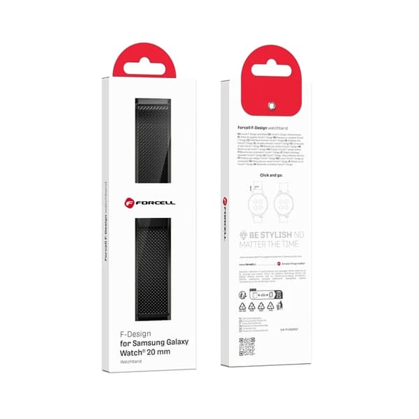 Forcell Galaxy Watch 20mm Armbånd Magnetisk Stål - Sort