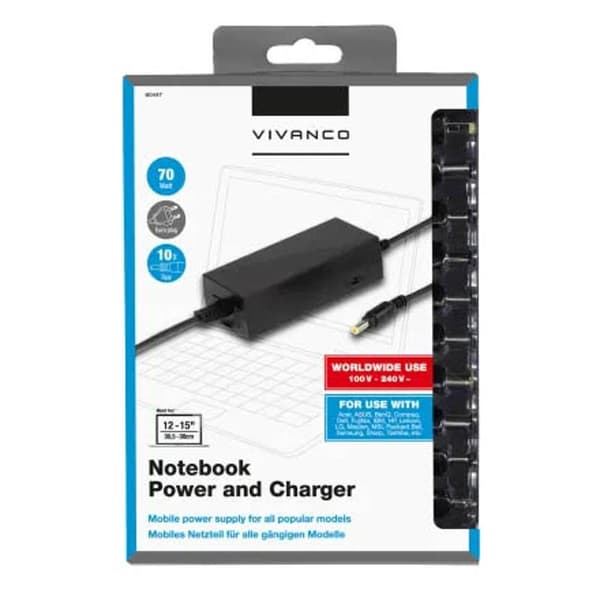 Vivanco Universal Multi-Tip laddare för bärbar dator 70W