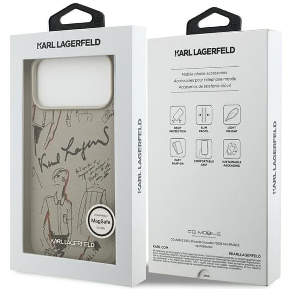 Karl Lagerfeld Mobilcover til iPhone 17 Pro Max MagSafe Grained Pattern Logo Grå