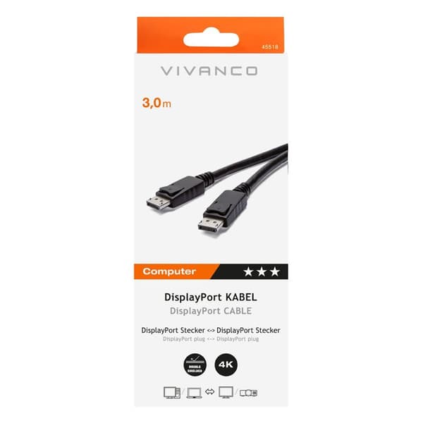Vivanco DisplayPort hane - hane 3m Svart