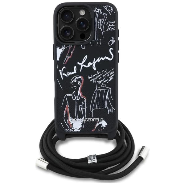 Karl Lagerfeld Mobilcover til iPhone 16 Pro Max Crossbody Grained Pattern Sort
