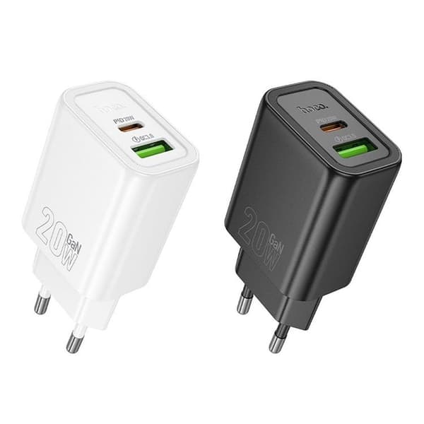 Hoco Hurtigoplader 20W 1xUSB-A 1xUSB-C PD QC3.0 3A N61 - Sort