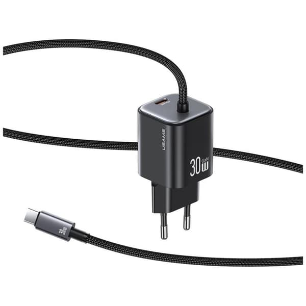USAMS Hurtigoplader 30W 2xUSB-C GaN Mini JC - Sort