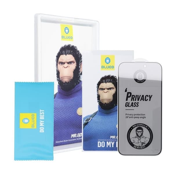 BlueO iPhone 16 Pro Karkaistu lasinen näytönsuoja 5D Mr Monkey Privacy
