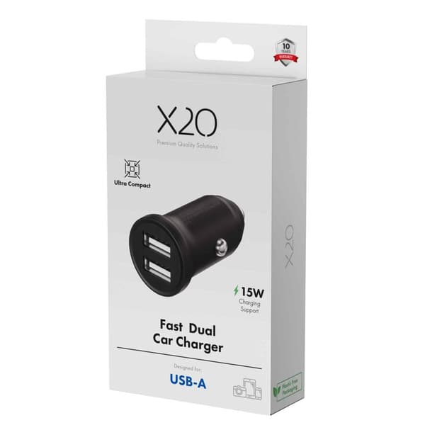 X2O 2x12W dobbelt biloplader USB-A/A sort