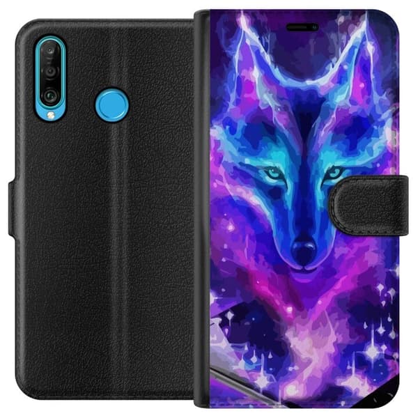 Pung Taske til Huawei P30 lite med Neon Wolf