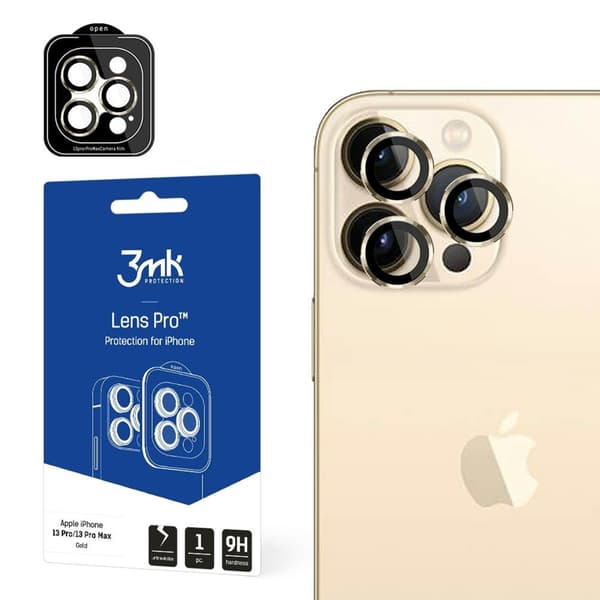 3MK iPhone 15 Pro härdat glas Kameraskydd - Guld