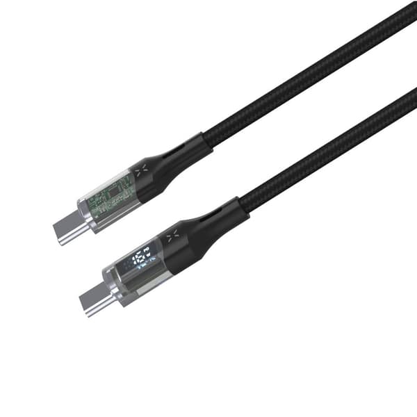 FIXED LED-latausnäyttö USB-C/C 100W kaapeli 1.2m Musta