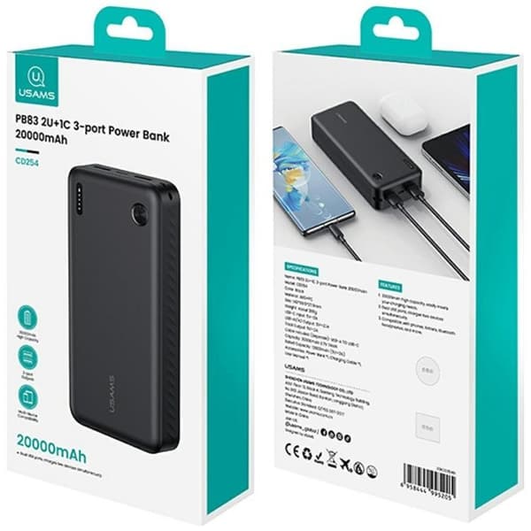 USAMS Powerbank 20000mAh 2xUSB-A 1xUSB-C PB83