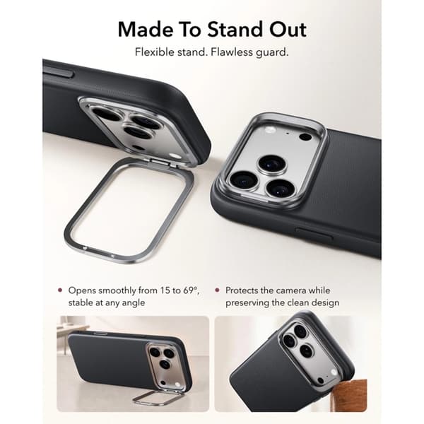 ESR Mobilcover Til iPhone 18 Pro Max/17 Pro Max Magsafe Læder Kickstand - Sort