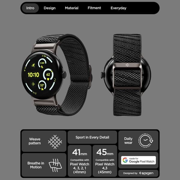 Spigen-ranneke Google Pixel Watch 41mm Fit X - Musta