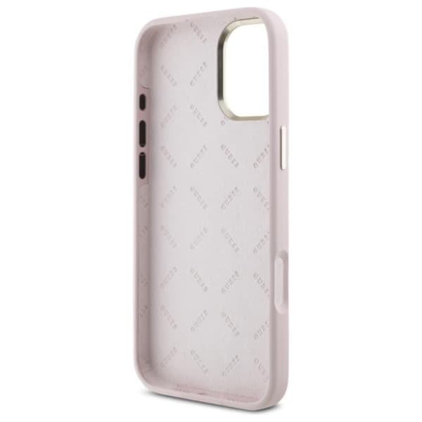 Guess Mobilskal till iPhone 16 Plus Silikon Script Metal Logo - Rosa