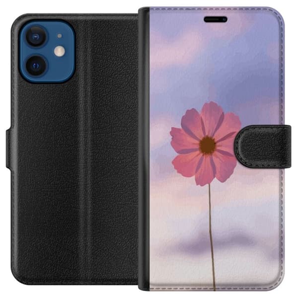 Pung Taske til Apple iPhone 12 med Lyserød Blomst