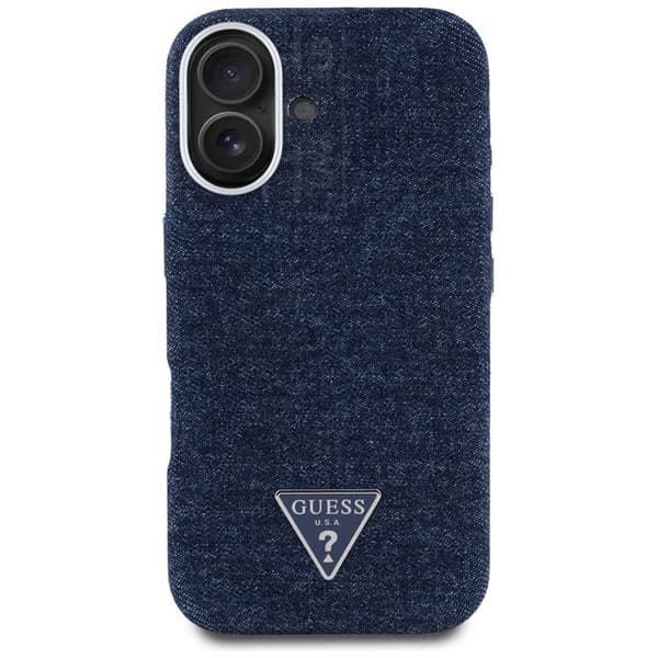 Guess Telefontaske til iPhone 16 MagSafe Denim Triangle Logo - Blå