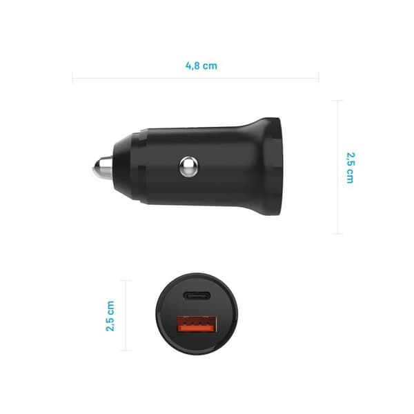 FIXED Snabb Billaddare 20W USB-C PD/USB-A Svart