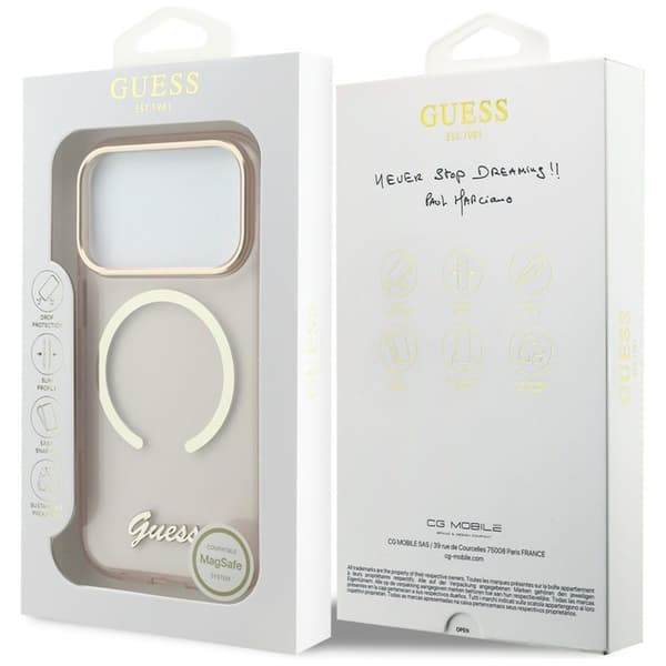 Guess Telefontaske Til iPhone 17 Pro Max MagSafe IML Gradient Script Metal - Lyserød