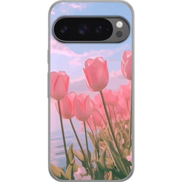 Telefontaske til Google Pixel 9 Pro XL med lyserøde tulipaner