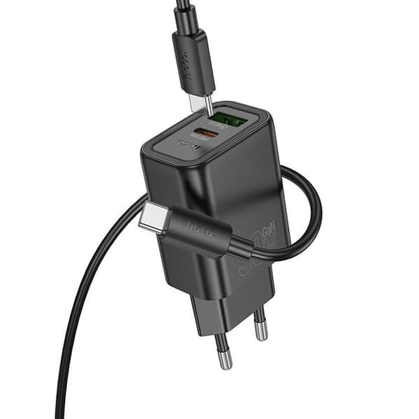 Hoco Hurtigoplader 30W 1xUSB-A 1xUSB-C med USB-C Kabel N63 - Sort