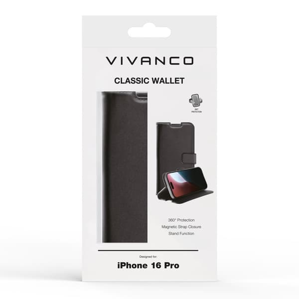 Vivanco Classic Pungcover iPhone 16 Pro Sort