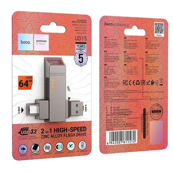 Hoco Pendrive 64GB USB-A, USB-C UD15 USB 3.2
