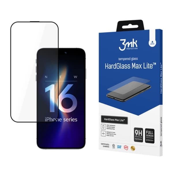 3MK iPhone 16 Pro Max Karkaistu lasi näytönsuoja Max Lite - Musta
