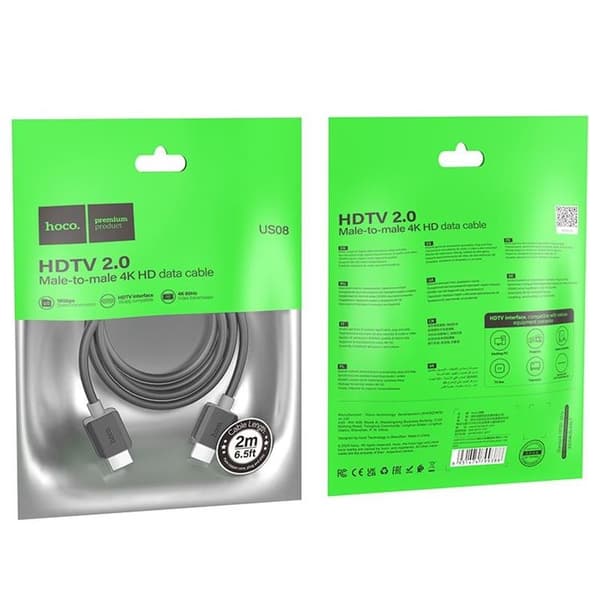 Hoco HDMI - HDMI Kabel 2m 2.0 4K/60Hz US08 - Sort