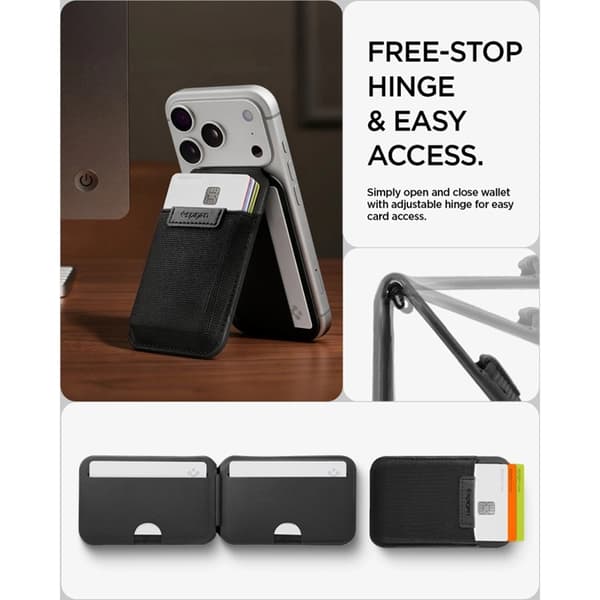 Spigen MagSafe Kortholder S314-4 Slim Fold med Tripod - Sort