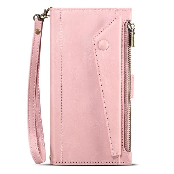 iPhone 14 Pro Plånboksfodral Flap Zipper Strap - Rosa