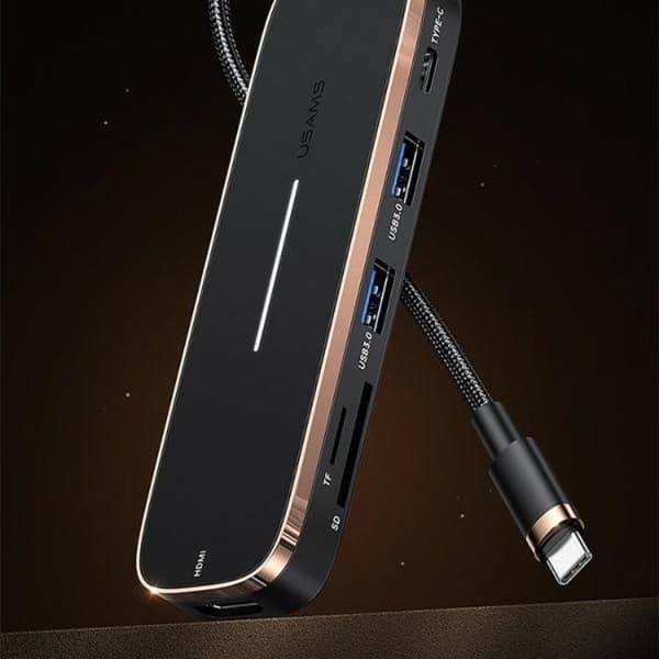 USAMS Adapter Hubb 2xUSB-A USB-C HDMI MicroSD SD - Svart