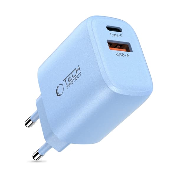 Tech-Protect Vægopladeradapter USB-A/USB-C 20W - Babyblå
