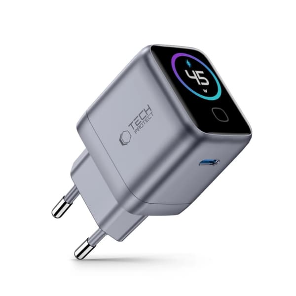 Tech-Protect PowerVision 45W GaN Vægoplader - Mørkegrå