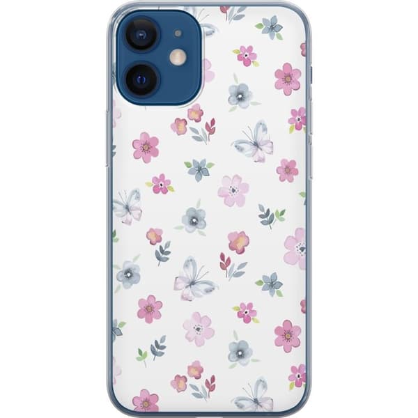 Taske til Apple iPhone 12 med blomster og sommerfugle
