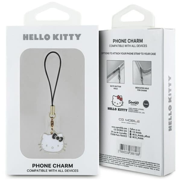 Hello Kitty Hængende Telefonrem Charm Kitty Head - Sort