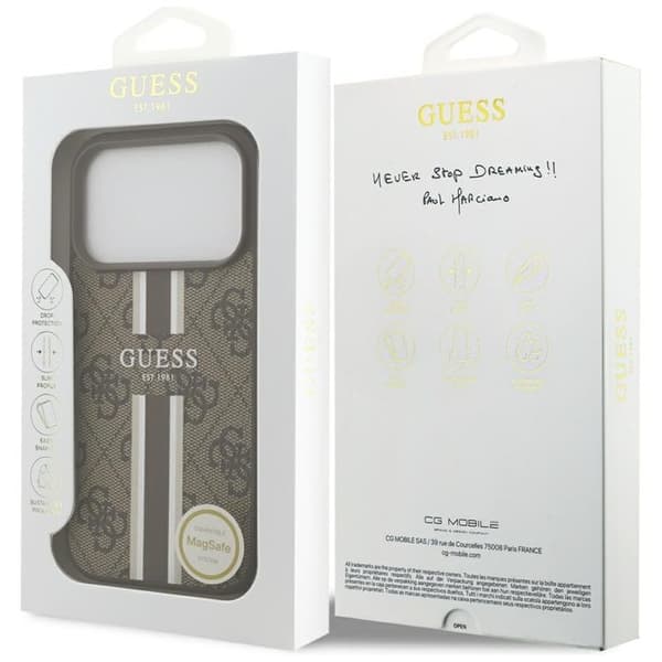 Guess telefontaske til iPhone 17 Pro MagSafe 4G trykte striber - brun
