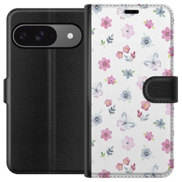 Pung Taske til Google Pixel 9 Pro med blomster og sommerfugle
