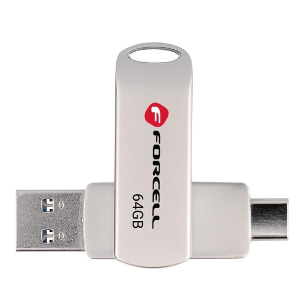 Forcell Pendrive 64 GB USB 3.2 Gen 1 (USB-A/USB-C) - Sølv