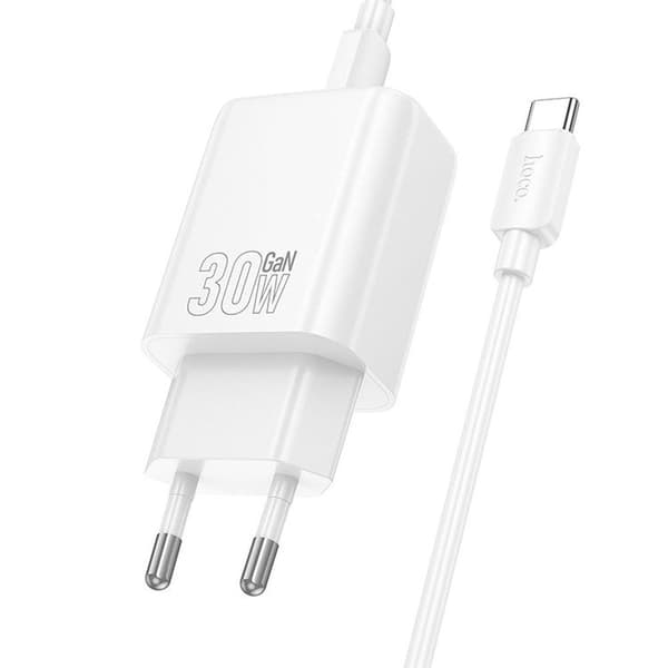 Hoco Snabbladdare 30W 1xUSB-A 1xUSB-C med USB-C Kabel N63 - Vit