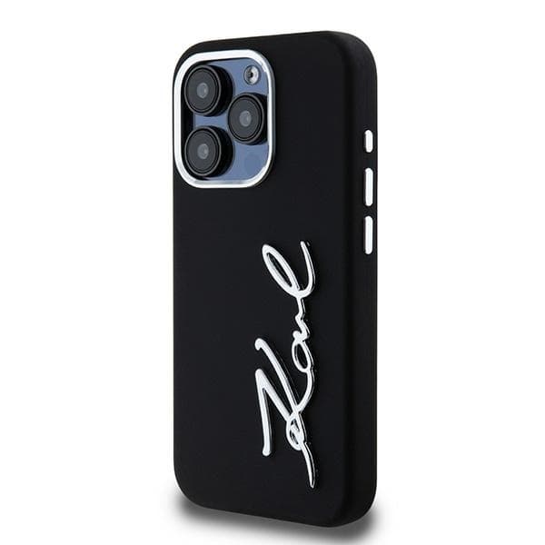 Karl Lagerfeld telefontaske til iPhone 15 Pro MagSafe silikone metalscript