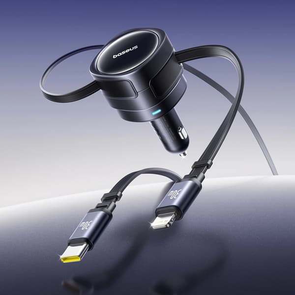 Baseus Biloplader USB-C Til Lightning Kabel Udtrækkelig 60W - Sort