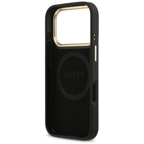 Guess Mobilcover til iPhone 17 Pro MagSafe 4G Logo Plate - Sort