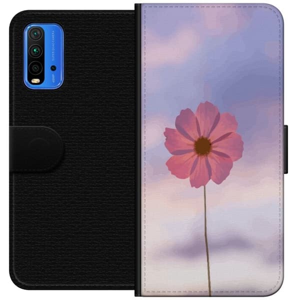 Pung Taske til Xiaomi Redmi Note 9 4G med lyserød blomst